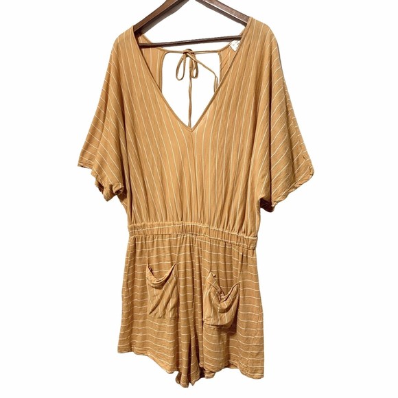 By Together Romper Yellow White Striped Size Large - Picture 2 of 12